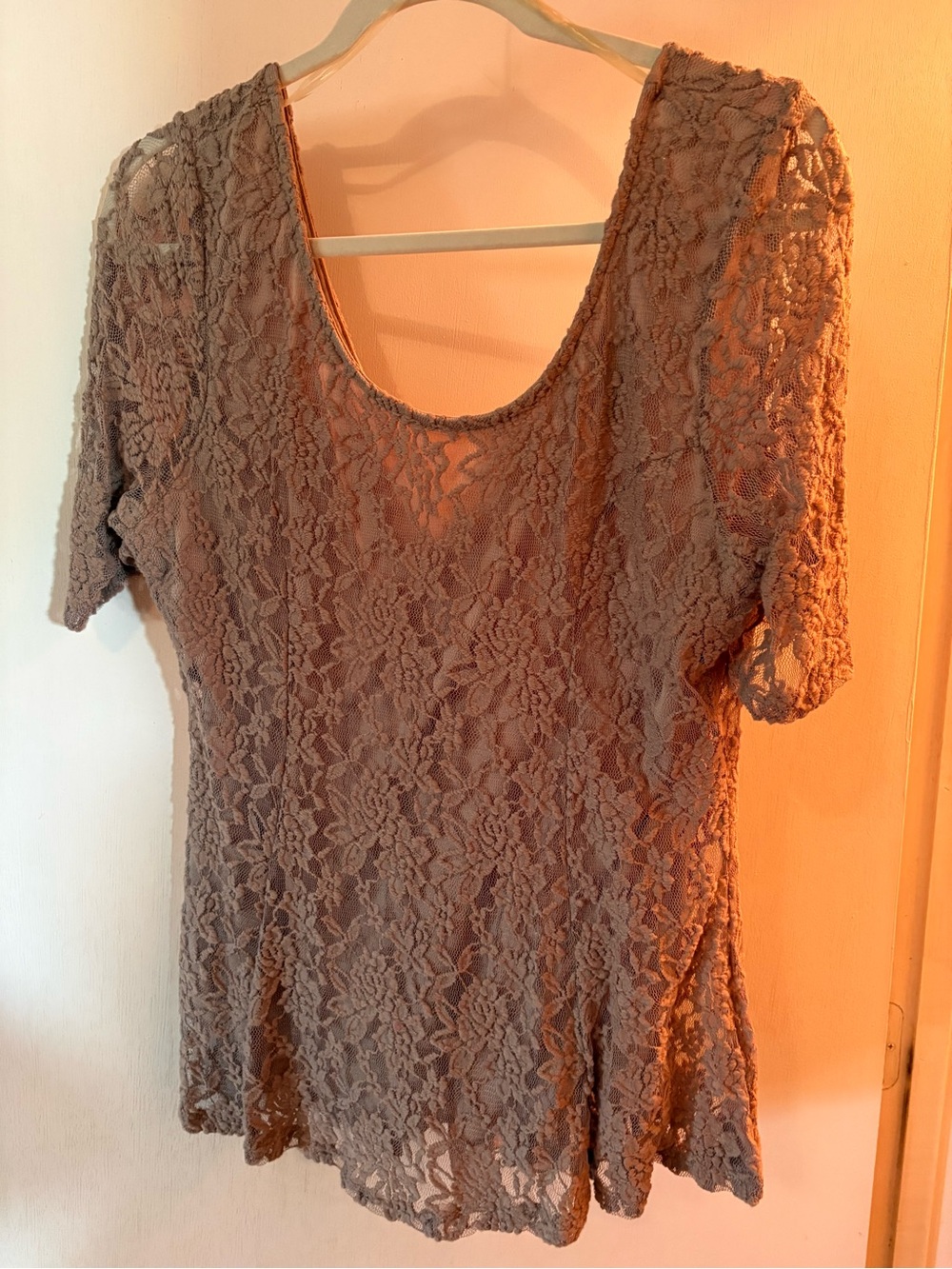 Lace Short-Sleeve Scoop Neck Top - Dusty Mauve